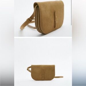 Zara Brown Split 100% Leather Crossbody Bag with Saddle Design